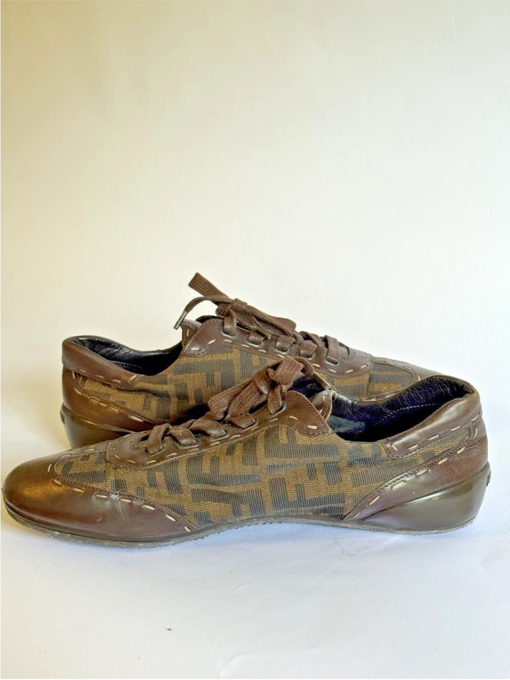 Fendi Brown Leather And Monogram Canvas Vintage Sneaker Women’s 39 - Picture 7 of 11